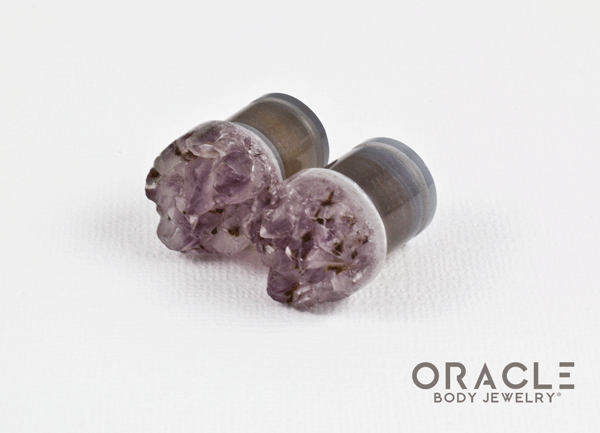 1/2" (12.5mm) Druzy Rough Amethyst Single Flare Plugs