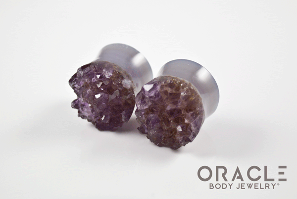 7/8" (22mm) Druzy Rough Amethyst Double Flare Plugs