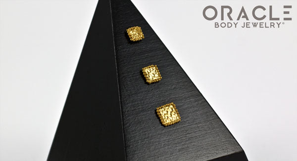 14k Hammered Square Threadless Rose Gold End