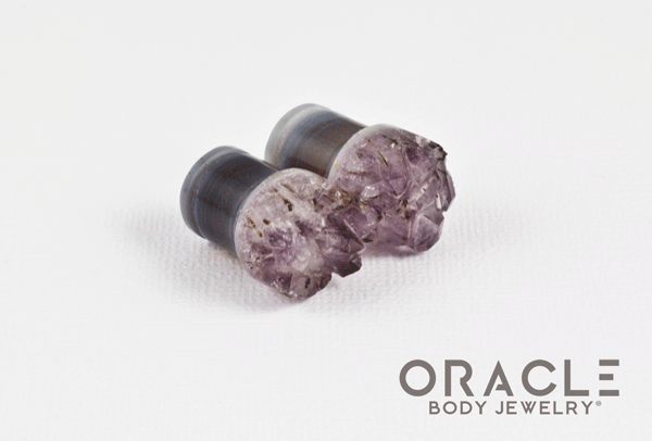 7/16" (11mm) Druzy Rough Amethyst Single Flare Plugs