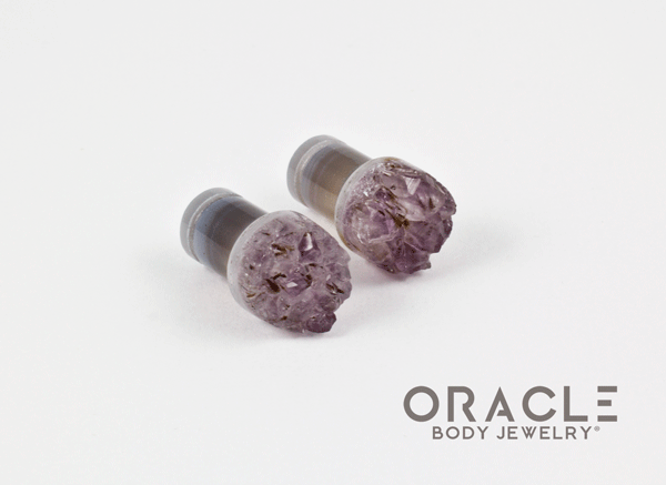 0g (8mm) Druzy Rough Amethyst Single Flare Plugs