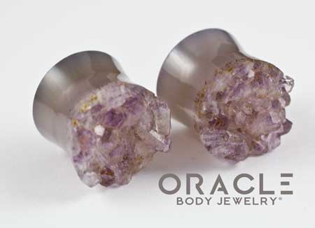 3/4" (19mm) Druzy Rough Amethyst Double Flare Plugs