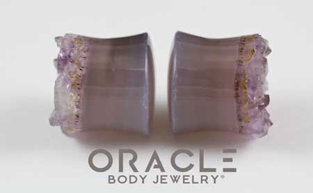 3/4" (19mm) Druzy Rough Amethyst Double Flare Plugs