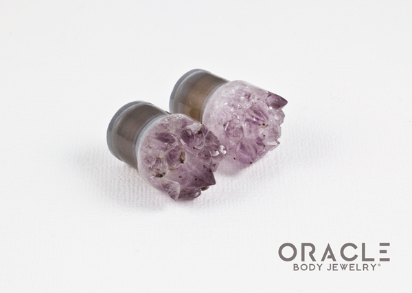 1/2" (12.5mm) Druzy Rough Amethyst Single Flare Plugs