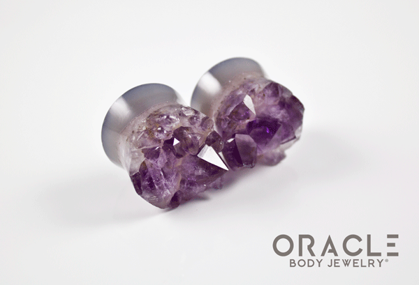 7/8" (22mm) Druzy Rough Amethyst Double Flare Plugs