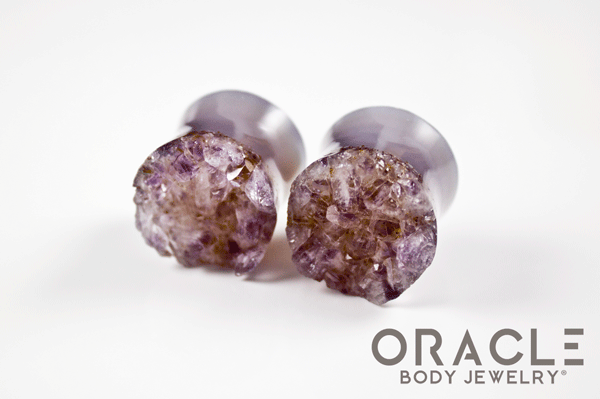 3/4" (19mm) Druzy Rough Amethyst Double Flare Plugs