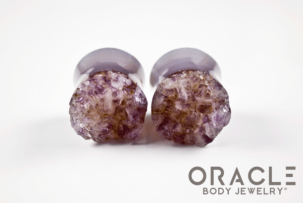 3/4" (19mm) Druzy Rough Amethyst Double Flare Plugs
