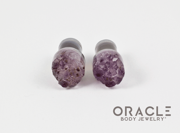 0g (8mm) Druzy Rough Amethyst Single Flare Plugs