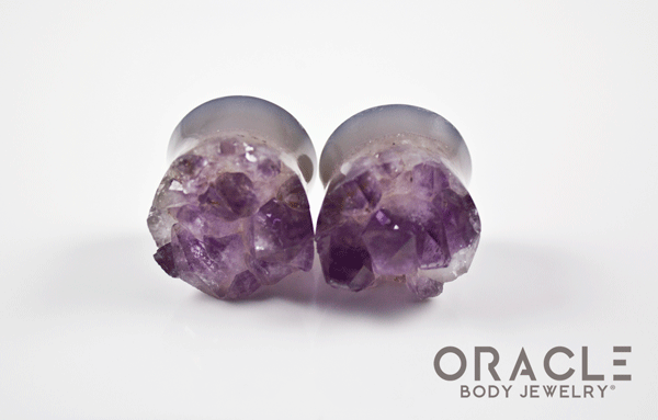 7/8" (22mm) Druzy Rough Amethyst Double Flare Plugs