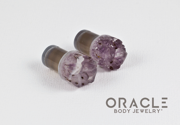 00g (9.5mm-10mm) Druzy Rough Amethyst Single Flare Plugs