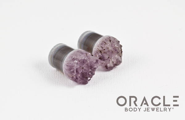 7/16" (11mm) Druzy Rough Amethyst Single Flare Plugs