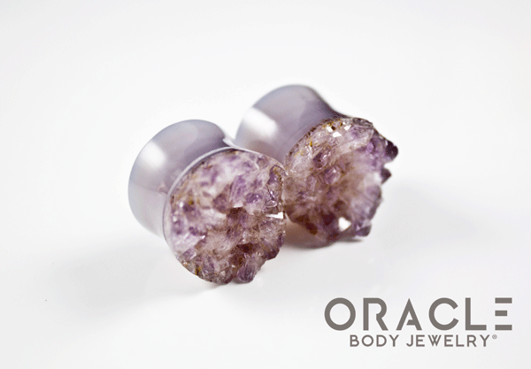 3/4" (19mm) Druzy Rough Amethyst Double Flare Plugs