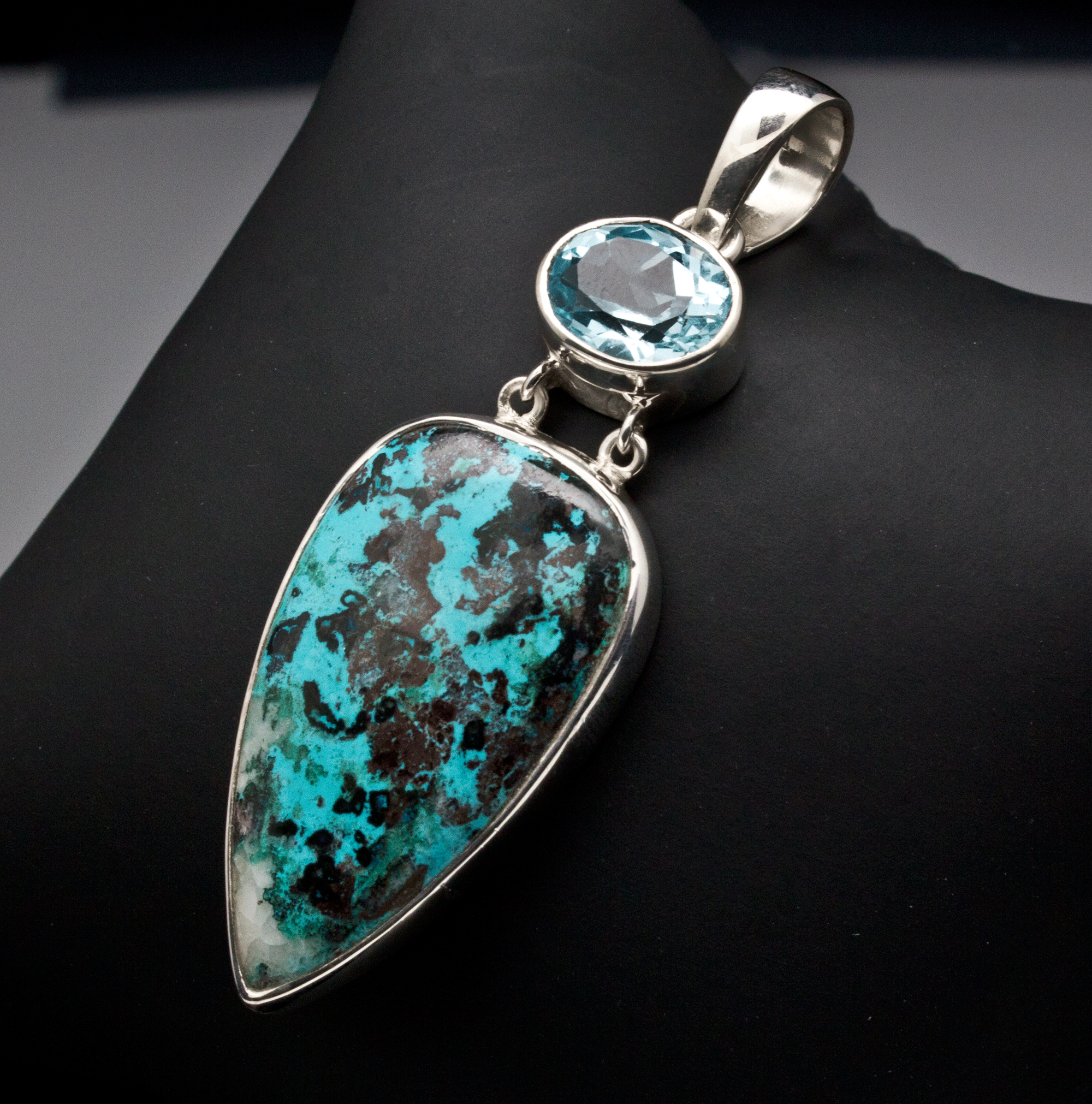Sterling Silver Azurite and Blue Topaz Pendant