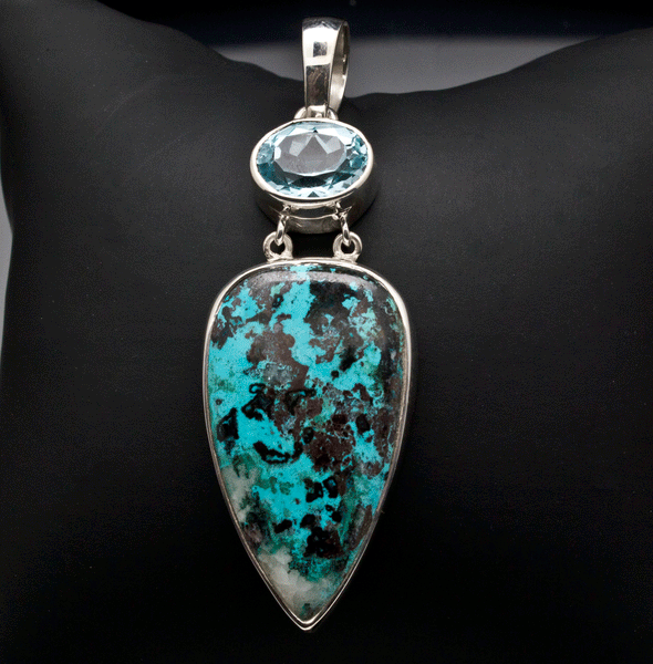 Sterling Silver Azurite and Blue Topaz Pendant