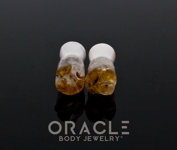 2g (6.5mm) Druzy Rough Citrine Plugs