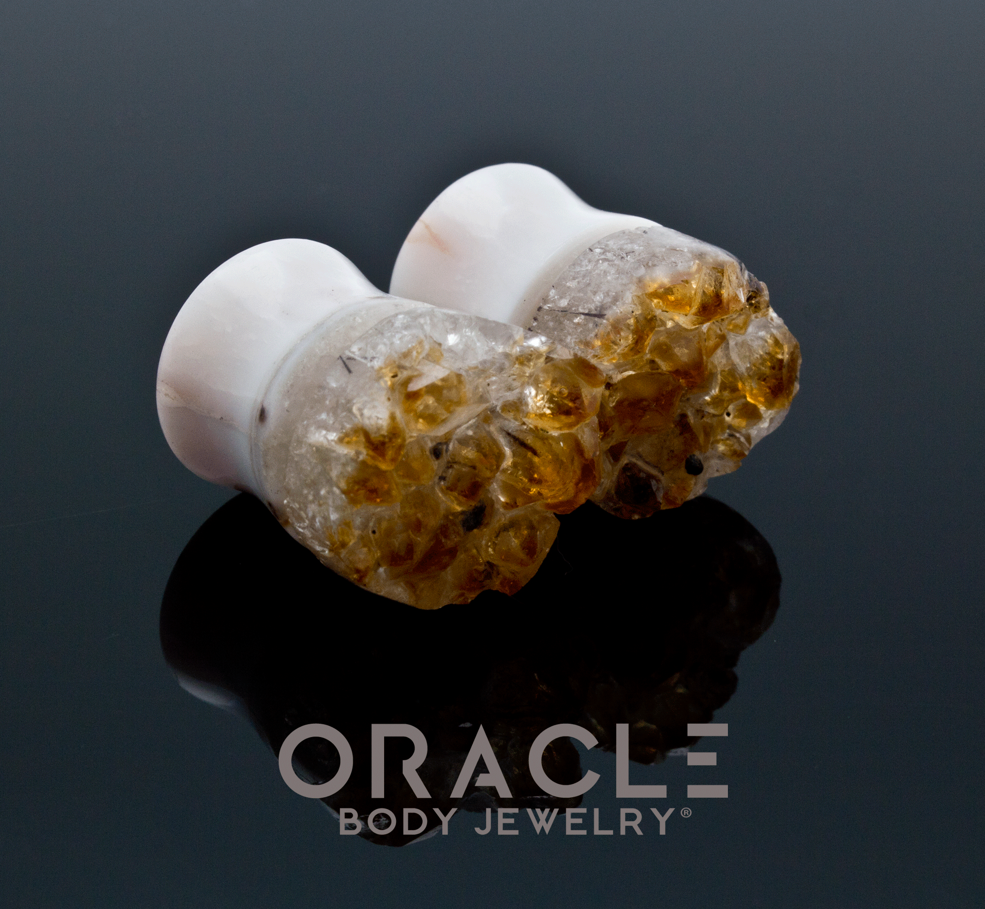 9/16" Druzy Rough Citrine Plugs