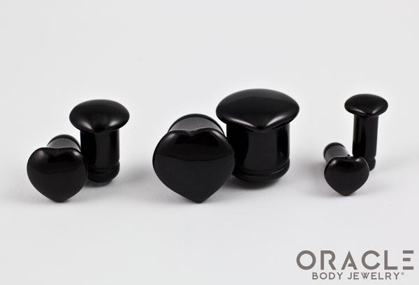 Single Flare Heart Front Black Onyx Plugs