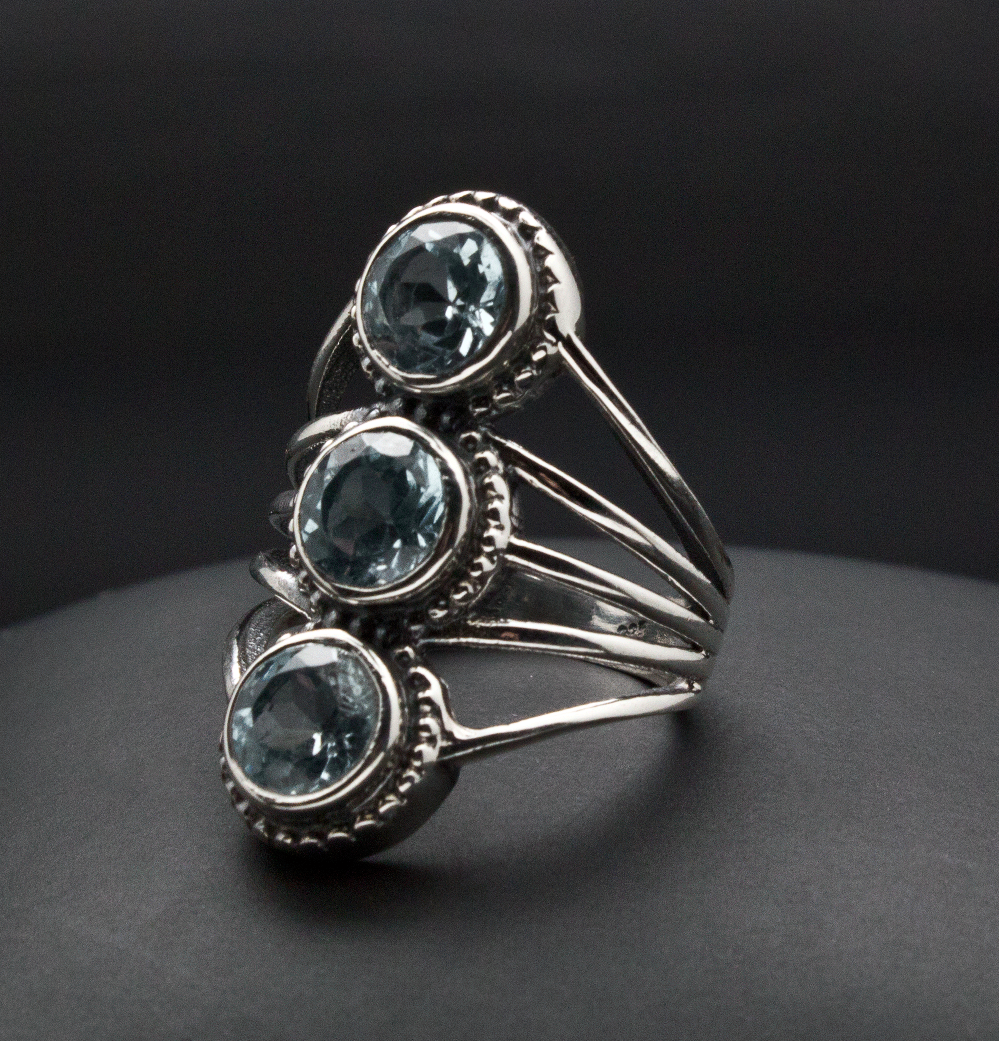 Sterling Silver Blue Topaz Ornate Ring Size 5.5