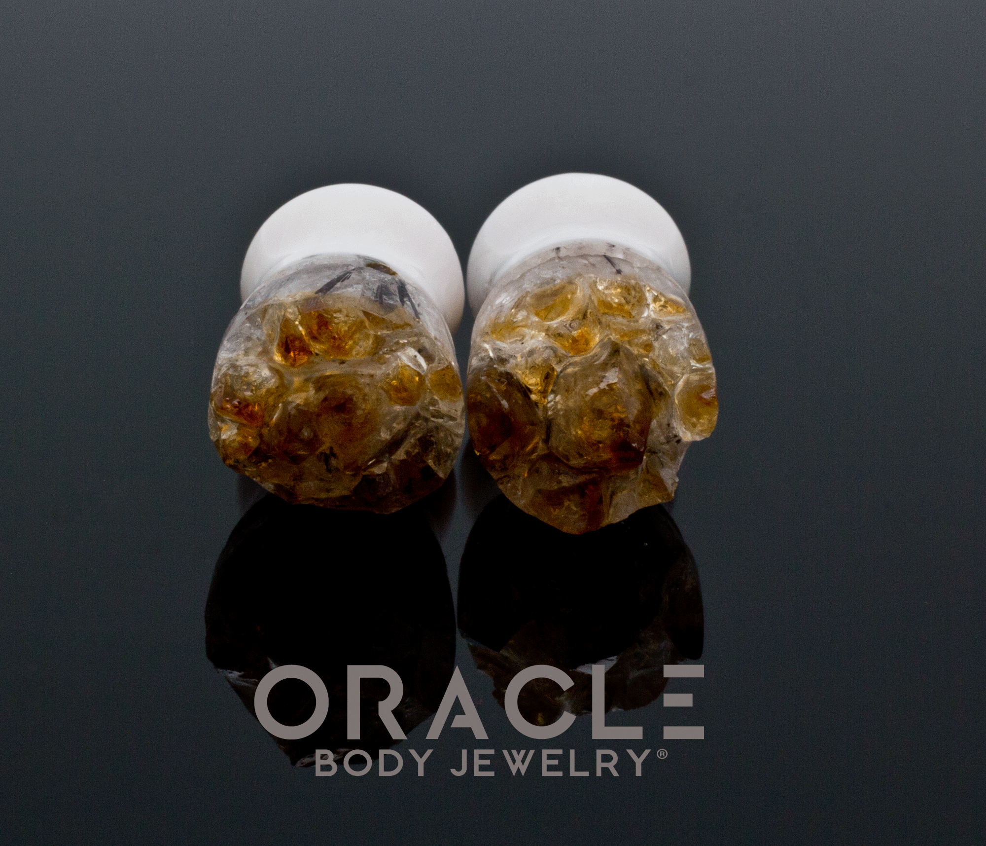 7/16" Druzy Rough Citrine Plugs