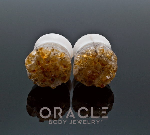 3/4" (19mm) Druzy Rough Citrine Plugs