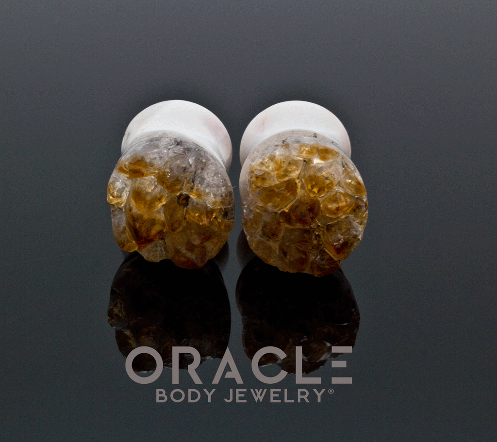 1/2" (12.5mm) Druzy Rough Citrine Plugs