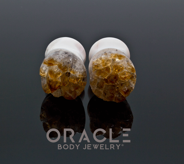 1/2" (12.5mm) Druzy Rough Citrine Plugs