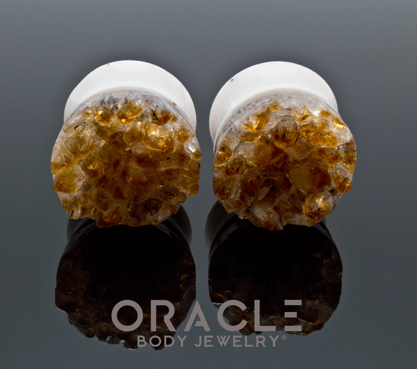 7/8" (22mm) Druzy Rough Citrine Plugs