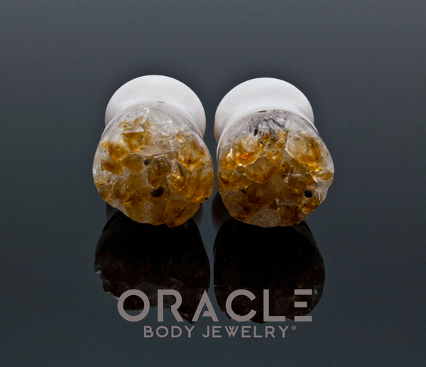 9/16" Druzy Rough Citrine Plugs