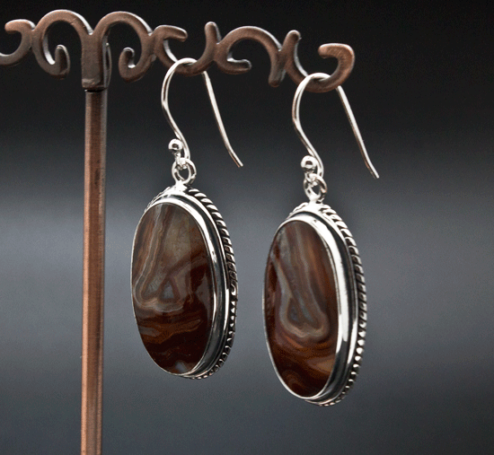 Sterling Silver Crazy Lace Agate Earrings