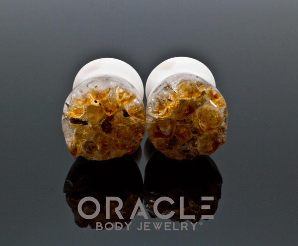 5/8" (16mm) Druzy Rough Citrine Plugs