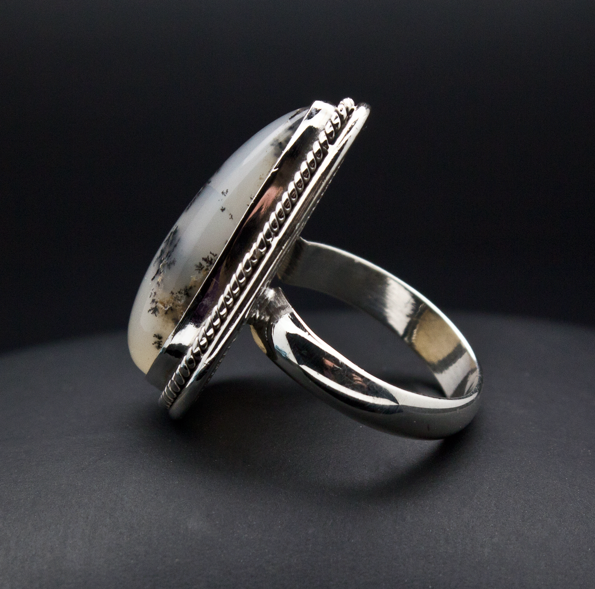 Sterling Silver Dendritic Opal Ring Size 5