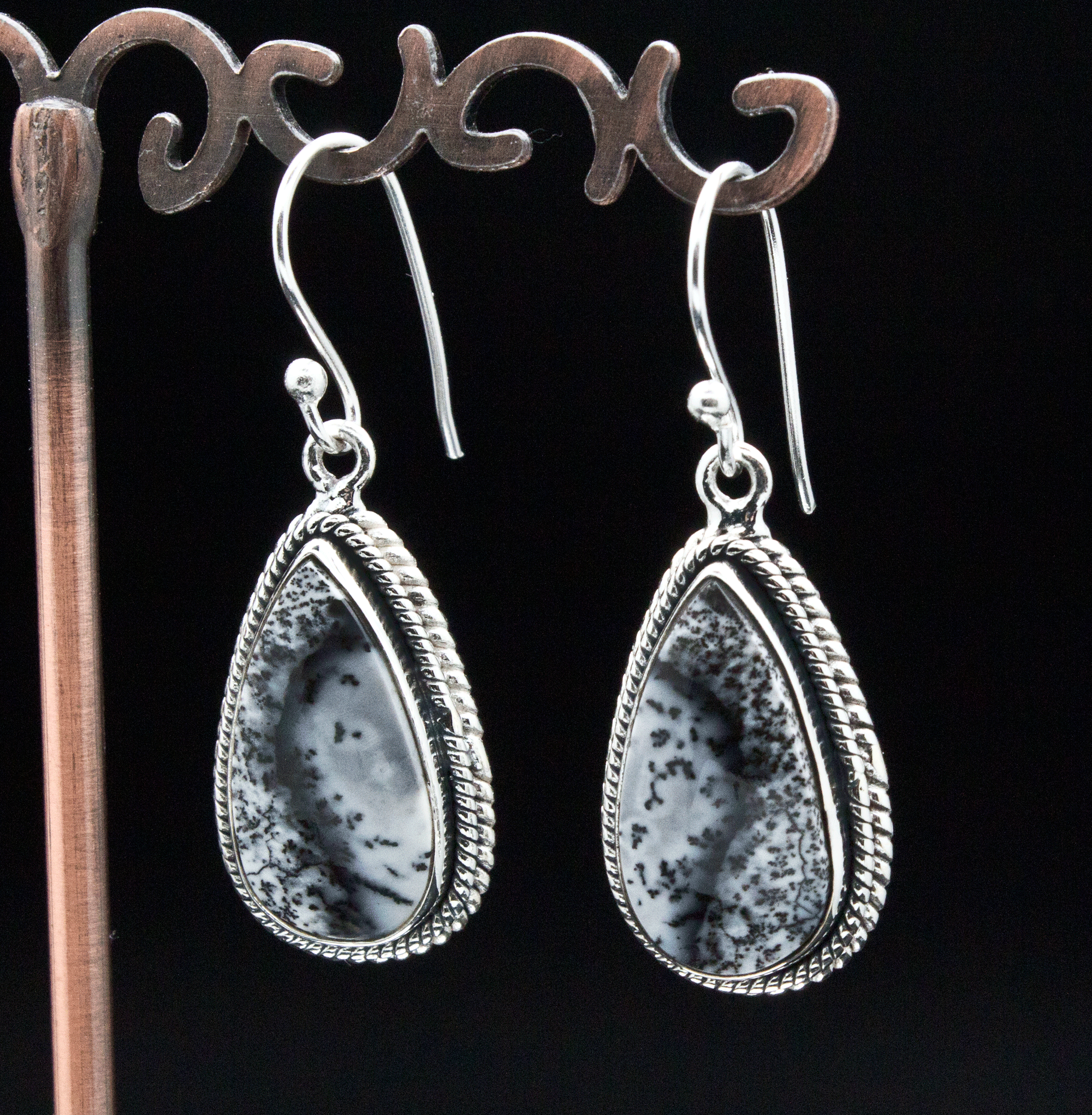Sterling Silver Dendritic Opal Earrings