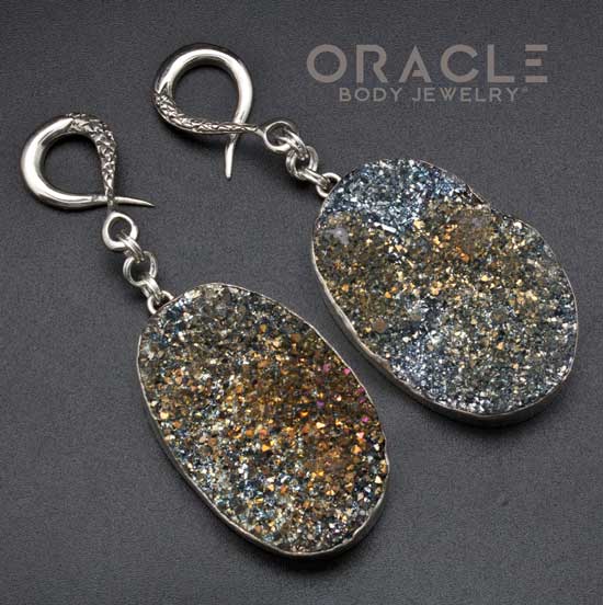 Sterling Silver Crossover With Silver Plated Titainum Coated Druzy