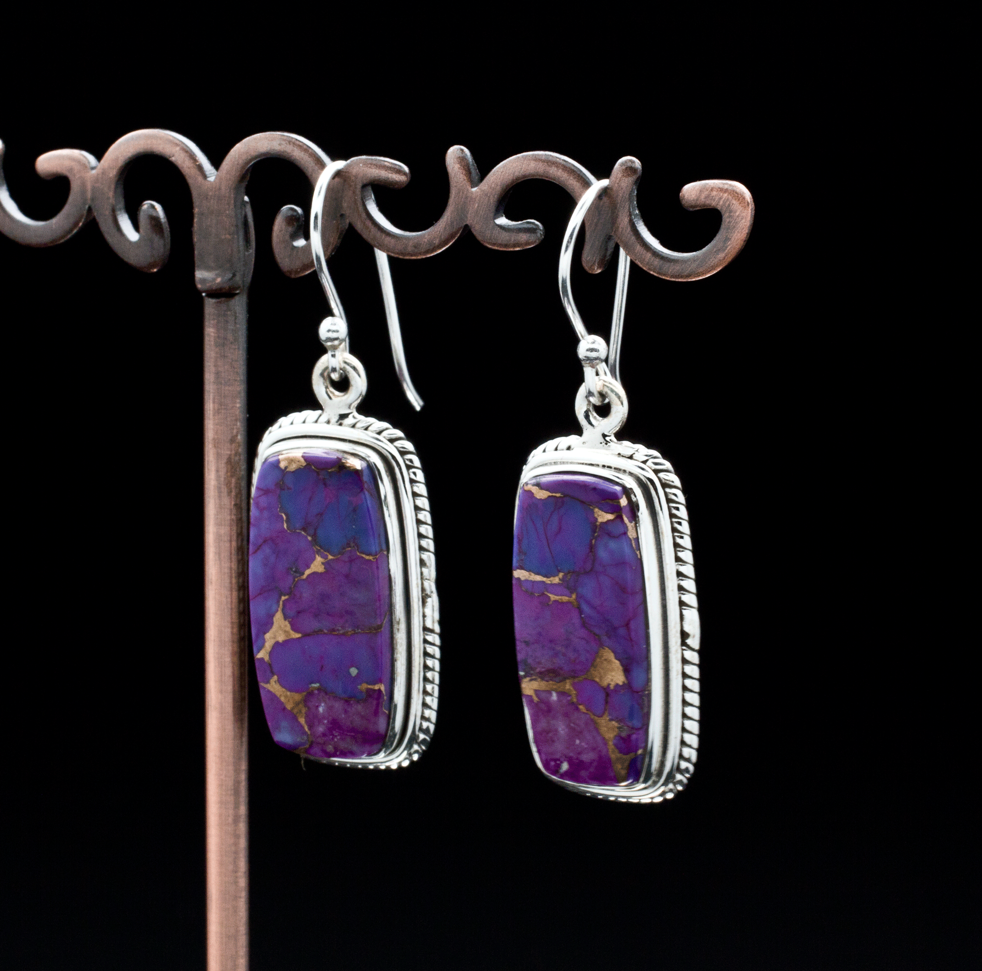 Sterling Silver Copper Purple Turquoise Earrings