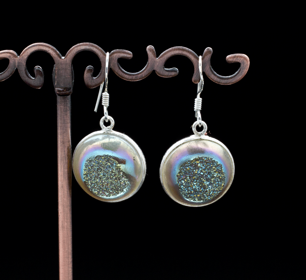 Sterling Silver Titanium Coated Druzy Agate Earrings