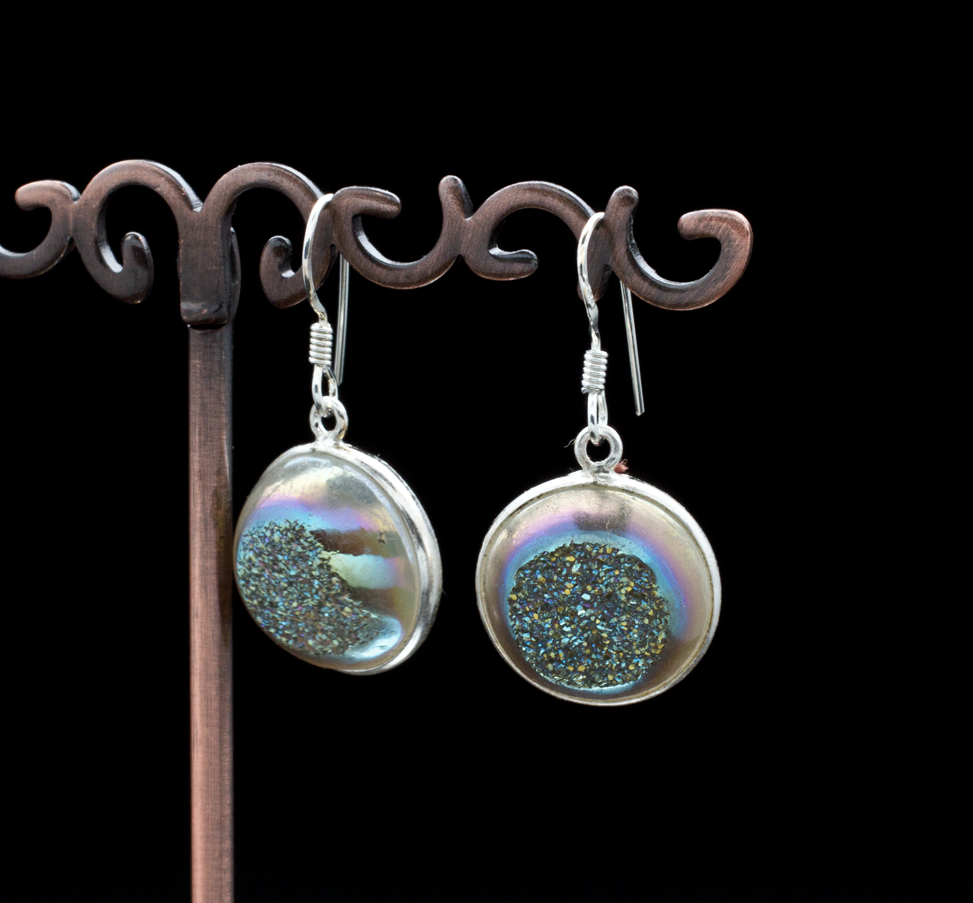 Sterling Silver Titanium Coated Druzy Agate Earrings