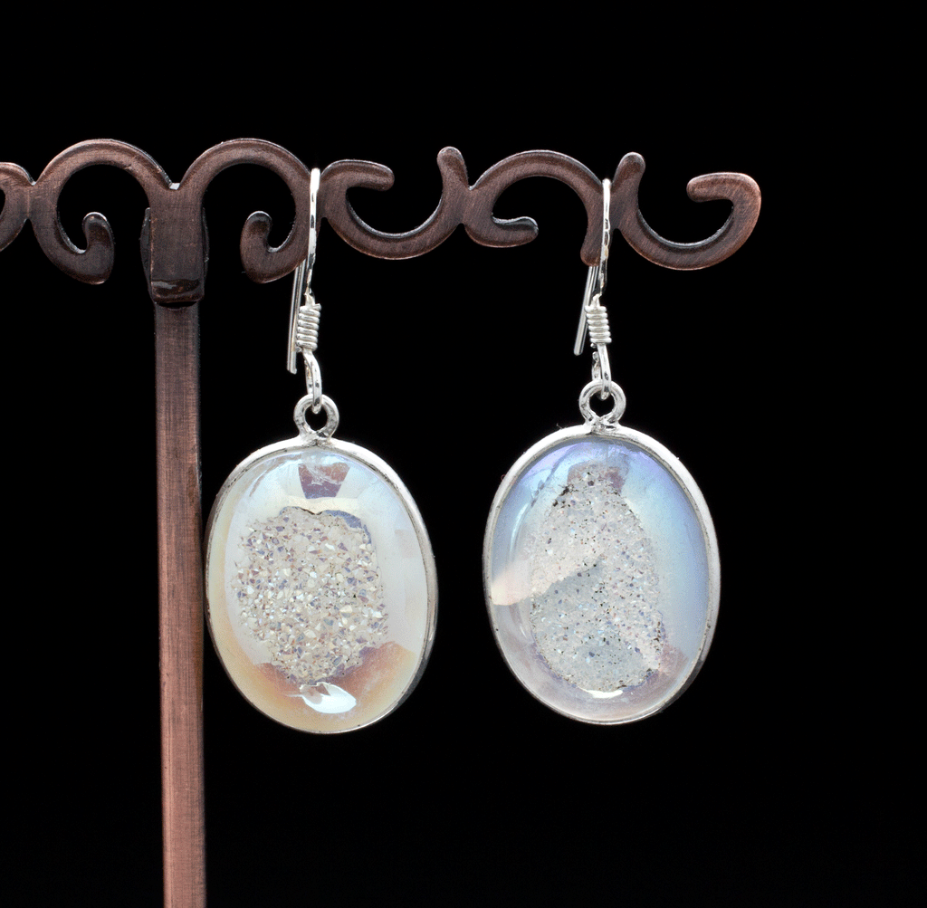 Sterling Silver Titanium Coated Druzy Agate Earrings