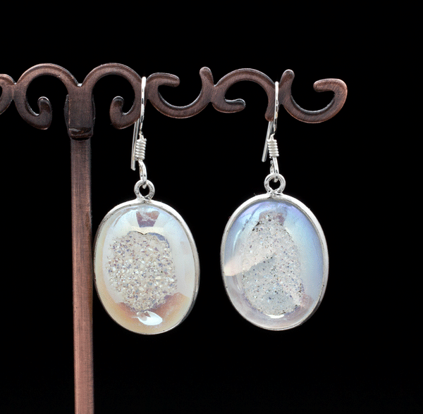 Sterling Silver Titanium Coated Druzy Agate Earrings