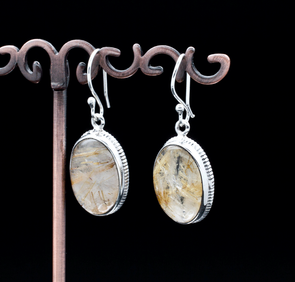 Rutilated Quartz Sterling popular Silver Earrings