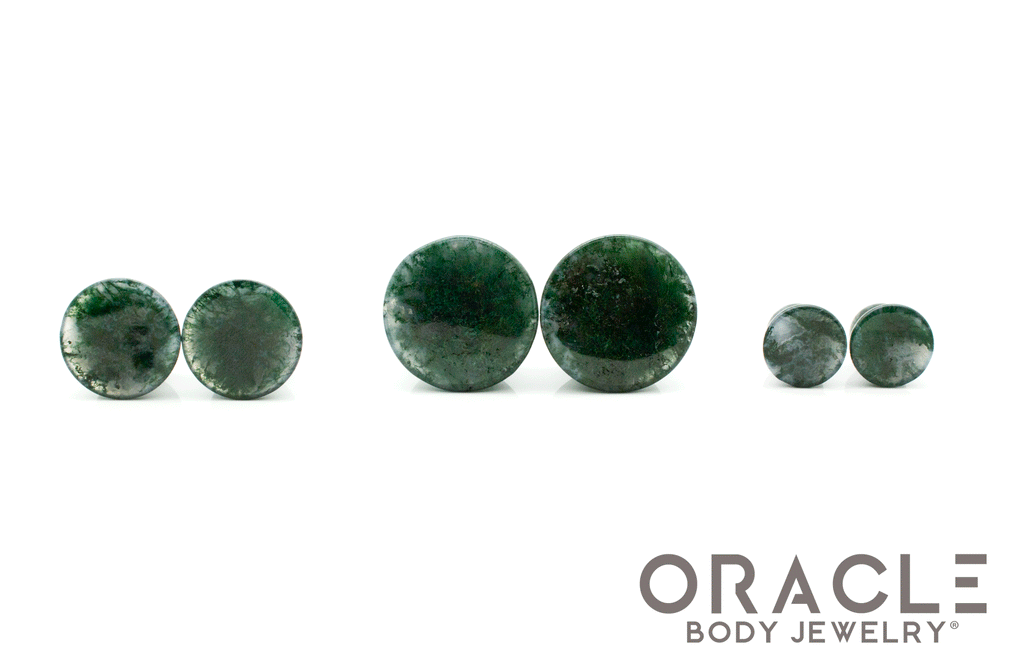 Moss Agate Mayan Style Flare Plugs