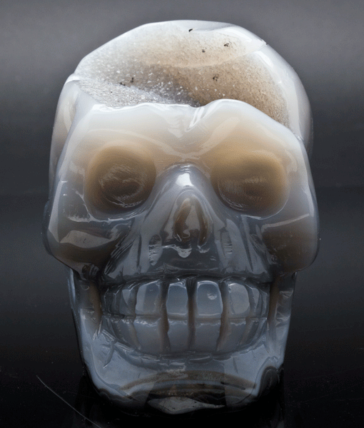 Druzy Agate Skull Carving