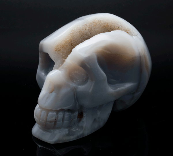 Druzy Agate Skull Carving