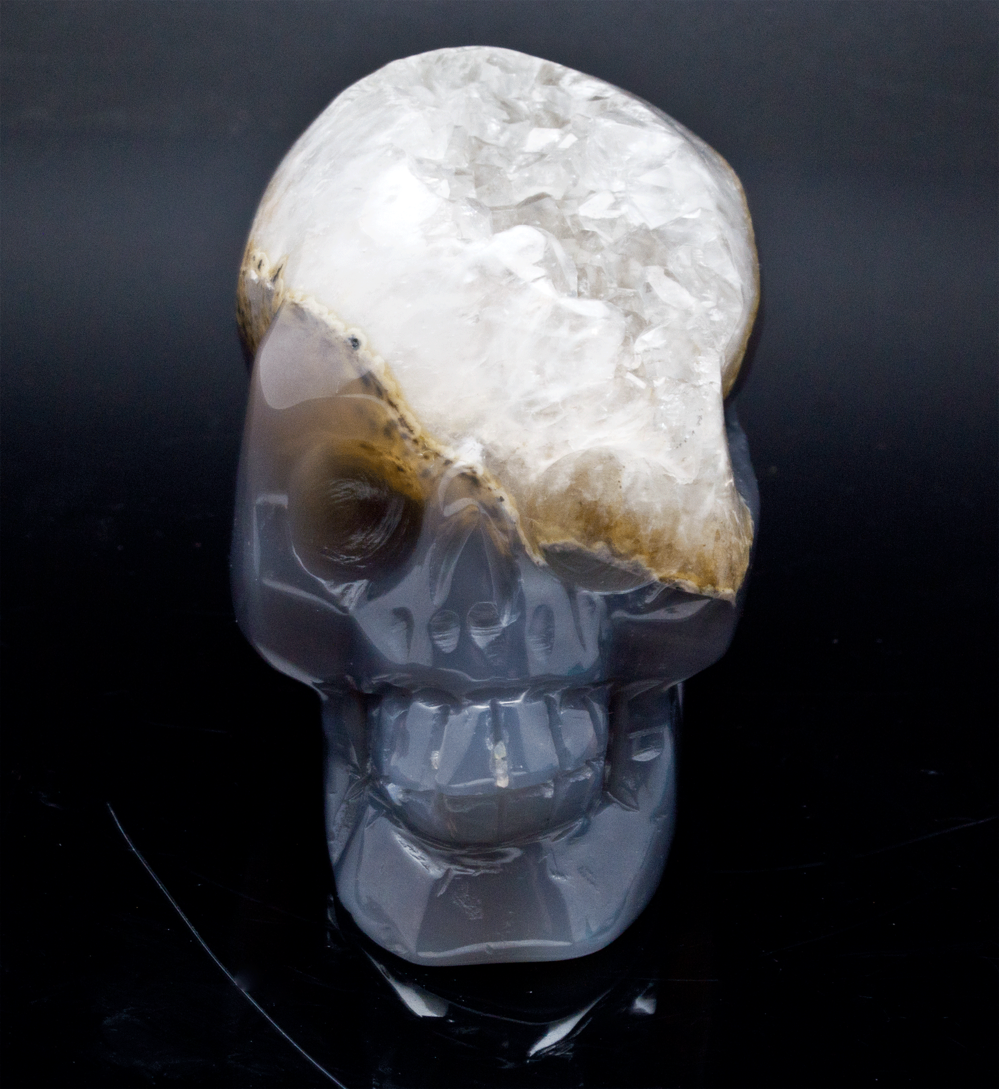Agate and Quartz Carved Skull