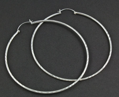 Sterling Silver Large Diamond Cut Hoops