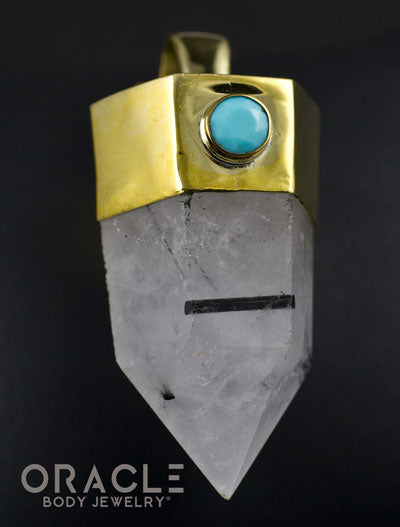 Zuul Pendant With Tourmalated Quartz Point and Double Turquoise Accents