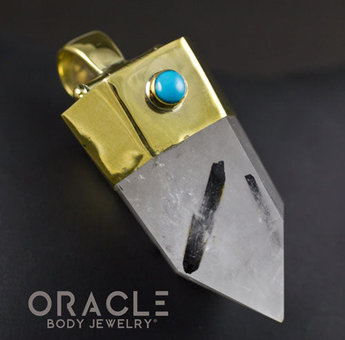 Zuul Pendant With Tourmalated Quartz Point and Double Turquoise Accents