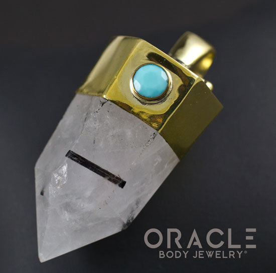Zuul Pendant With Tourmalated Quartz Point and Double Turquoise Accents