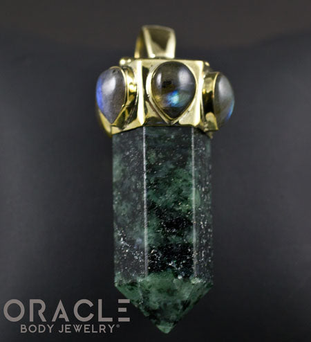 Zuul Pendant with Ruby In Zoisite Point and Labradorite Accents