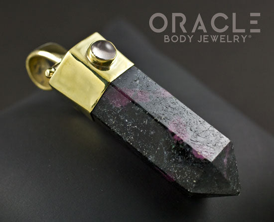 Zuul Pendant with Ruby In Zoisite Point and Rose Quartz Accents