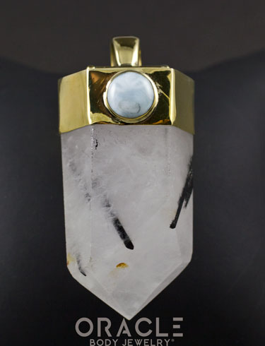 Zuul Pendant With Tourmalated Quartz Point and Larimar and Nephrite Jade Accents